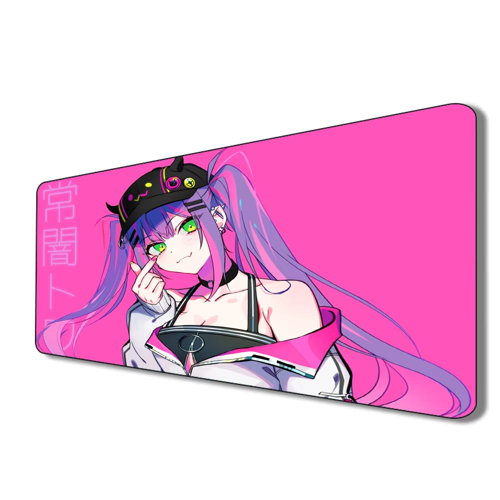 Pink Cute Girl Anime RGB Mousepad Tokoyami Towa Laptop Desktop Mousepad XXL Led Mouse Pad Backlit Keyboard Mat Gaming Mouse Pad