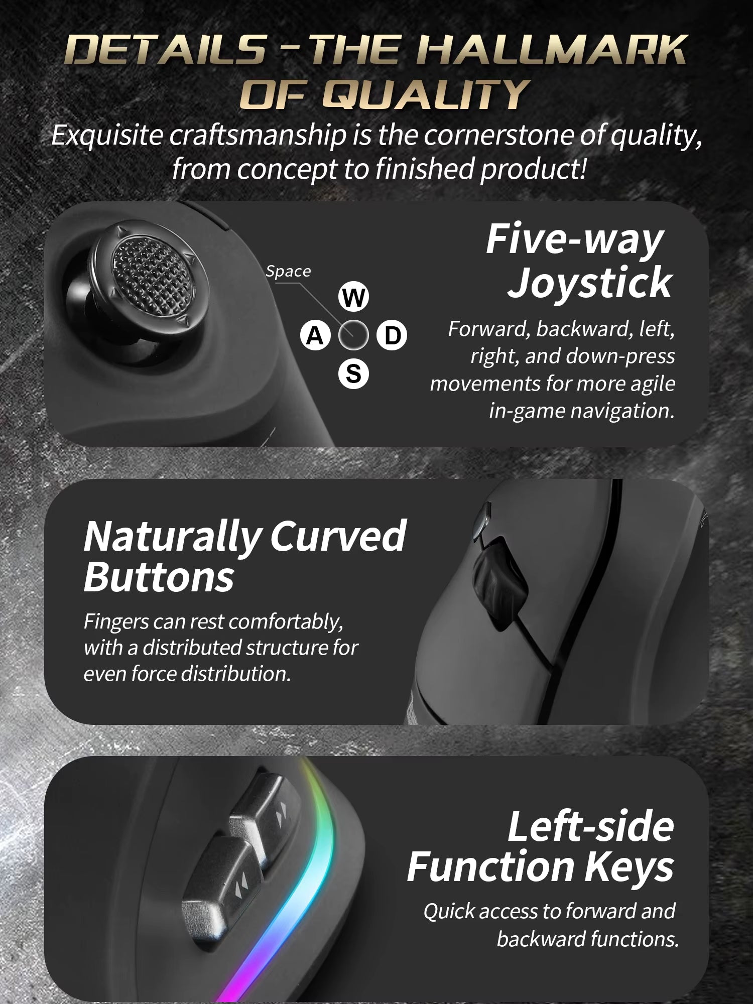 Wired Wireless Vertical Mouse with Jostik Gaming Mouse Rgb Backlit Programmable Button 24000DPI Ergonomic Mice for Mac Windows