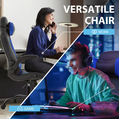 PC Gaming Chair with Lumbar Support, Ergonomic Computer Chair with Flip-Up Armrests, Swivel Video Game Chair for Adults/Teens, Blue