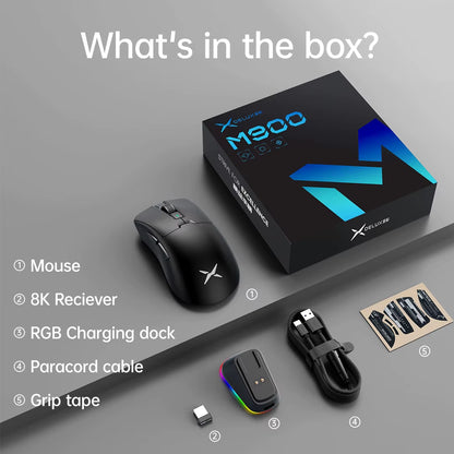 M900PRO Wireless Gaming Mouse Ergonomic 8K Polling Rate PAW3395 63G Magnetic RGB Charging Dock for Right Big Hand PC Gamer