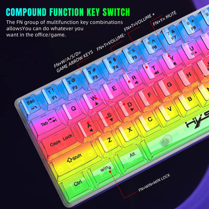 60% Wired Transparent Gaming Keyboard, RGB Backlit Ultra-Compact Waterproof Small Compact 61 Keys Keyboard for Pc/Mac