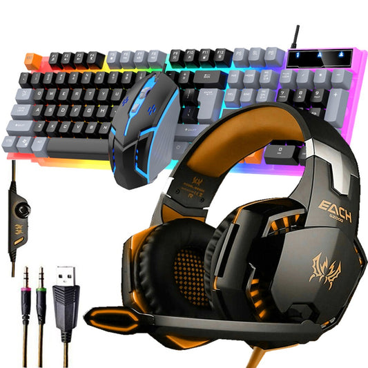 RGB PC Gaming Keyboard Mouse & Headset Set LED Gamer Bundle Mechanical Kits 4IN1