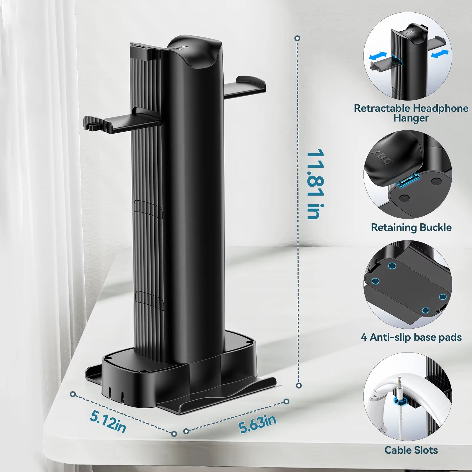 4 in 1 Headphone Stand with Pen Holder Headset Holder with Cell Phone Stand Desktop Storage Organizer for Gaming Accessories