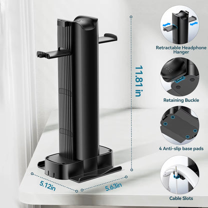 4 in 1 Headphone Stand with Pen Holder Headset Holder with Cell Phone Stand Desktop Storage Organizer for Gaming Accessories