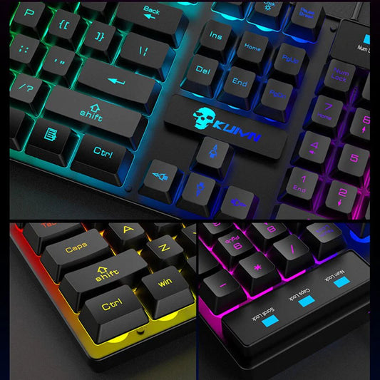ZK40 1 Set T6 Keyboard and Mouse Rainbow Backlight USB Ergonomic Keyboard for PC Laptop Clavier Gamer Keyboard and Mouse Kit Pad