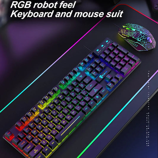 ZK40 1 Set T6 Keyboard and Mouse Rainbow Backlight USB Ergonomic Keyboard for PC Laptop Clavier Gamer Keyboard and Mouse Kit Pad
