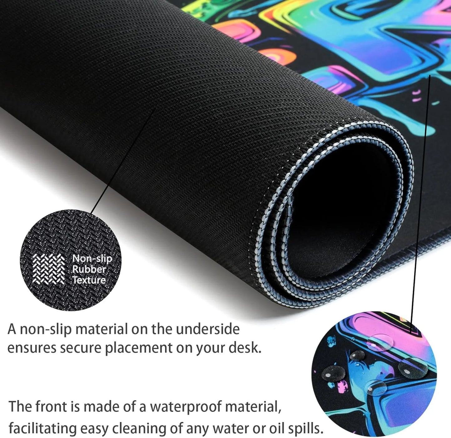 Gamer Gaming Mouse Pad, Blacklight Game Controller Horror Skull Waterproof Large Mouse Mat, 31.5" X 11.8" Skeleton Glowing Extended Non-Slip Rubber Base, Office & Home Keyboard Pad