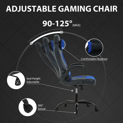 PC Gaming Chair with Lumbar Support, Ergonomic Computer Chair with Flip-Up Armrests, Swivel Video Game Chair for Adults/Teens, Blue