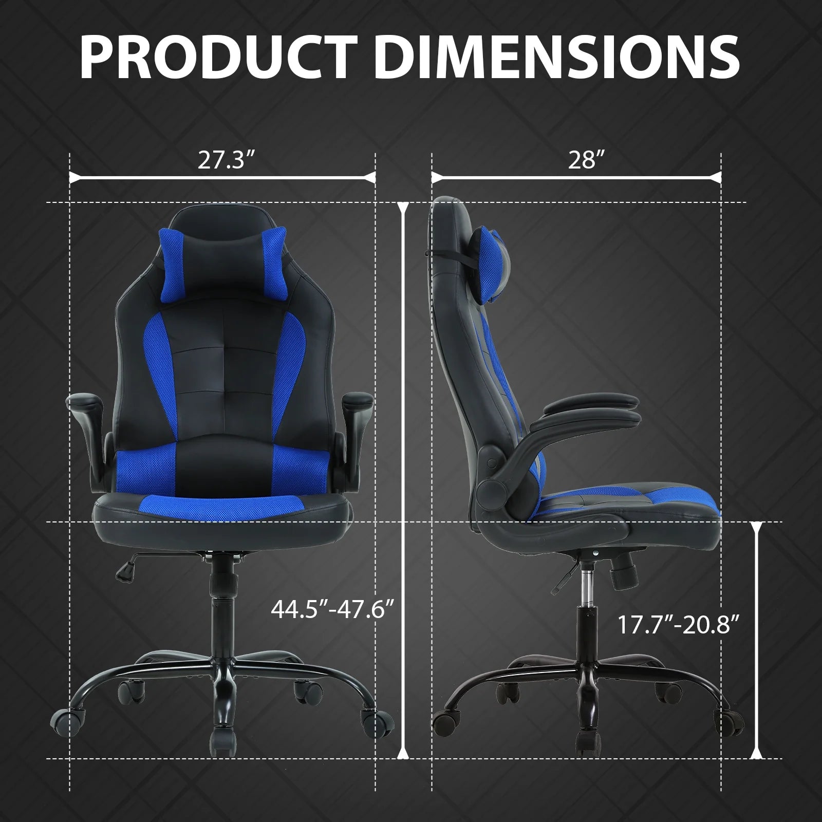 PC Gaming Chair with Lumbar Support, Ergonomic Computer Chair with Flip-Up Armrests, Swivel Video Game Chair for Adults/Teens, Blue