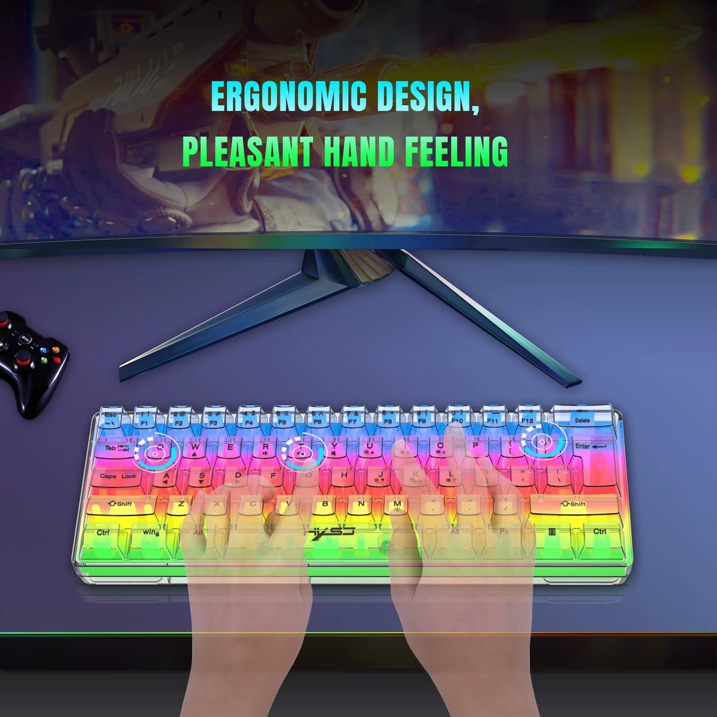 60% Wired Transparent Gaming Keyboard, RGB Backlit Ultra-Compact Waterproof Small Compact 61 Keys Keyboard for Pc/Mac