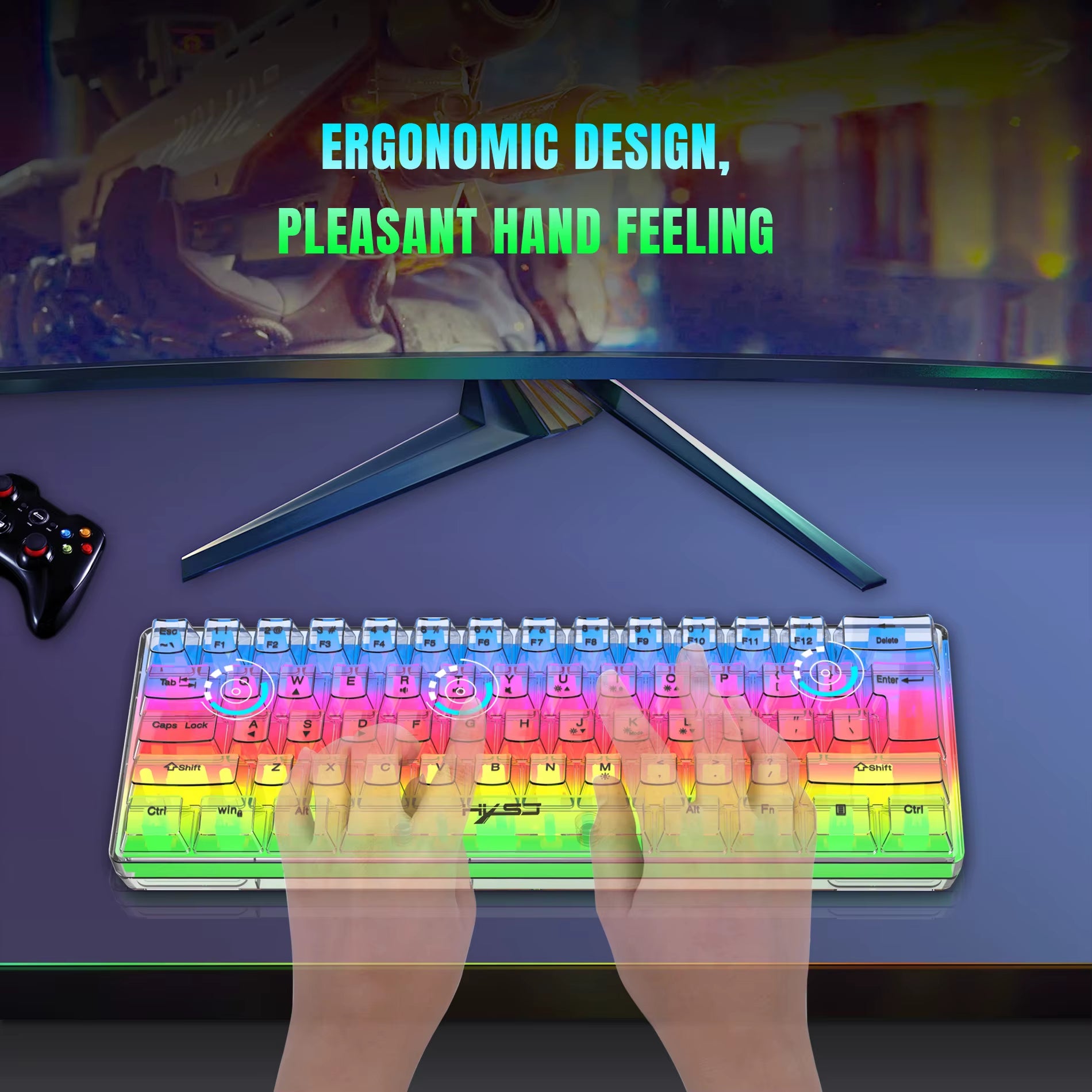 60% Wired Transparent Gaming Keyboard, RGB Backlit Ultra-Compact Waterproof Small Compact 61 Keys Keyboard for Pc/Mac