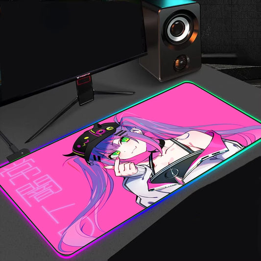 Pink Cute Girl Anime RGB Mousepad Tokoyami Towa Laptop Desktop Mousepad XXL Led Mouse Pad Backlit Keyboard Mat Gaming Mouse Pad
